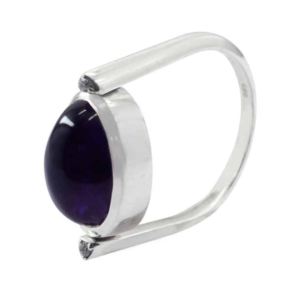 Amethyst Solitaire German Silver Purple Gemstone Tiny Modern Ring Jewellery