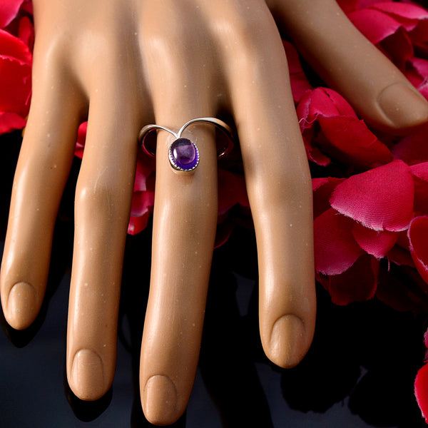 Amethyst Solitaire American 92.5 Silver Purple Gems Delicate Luxurious Ring Jewelry