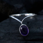 Amethyst Solitaire American 92.5 Silver Purple Gems Delicate Luxurious Ring Jewelry