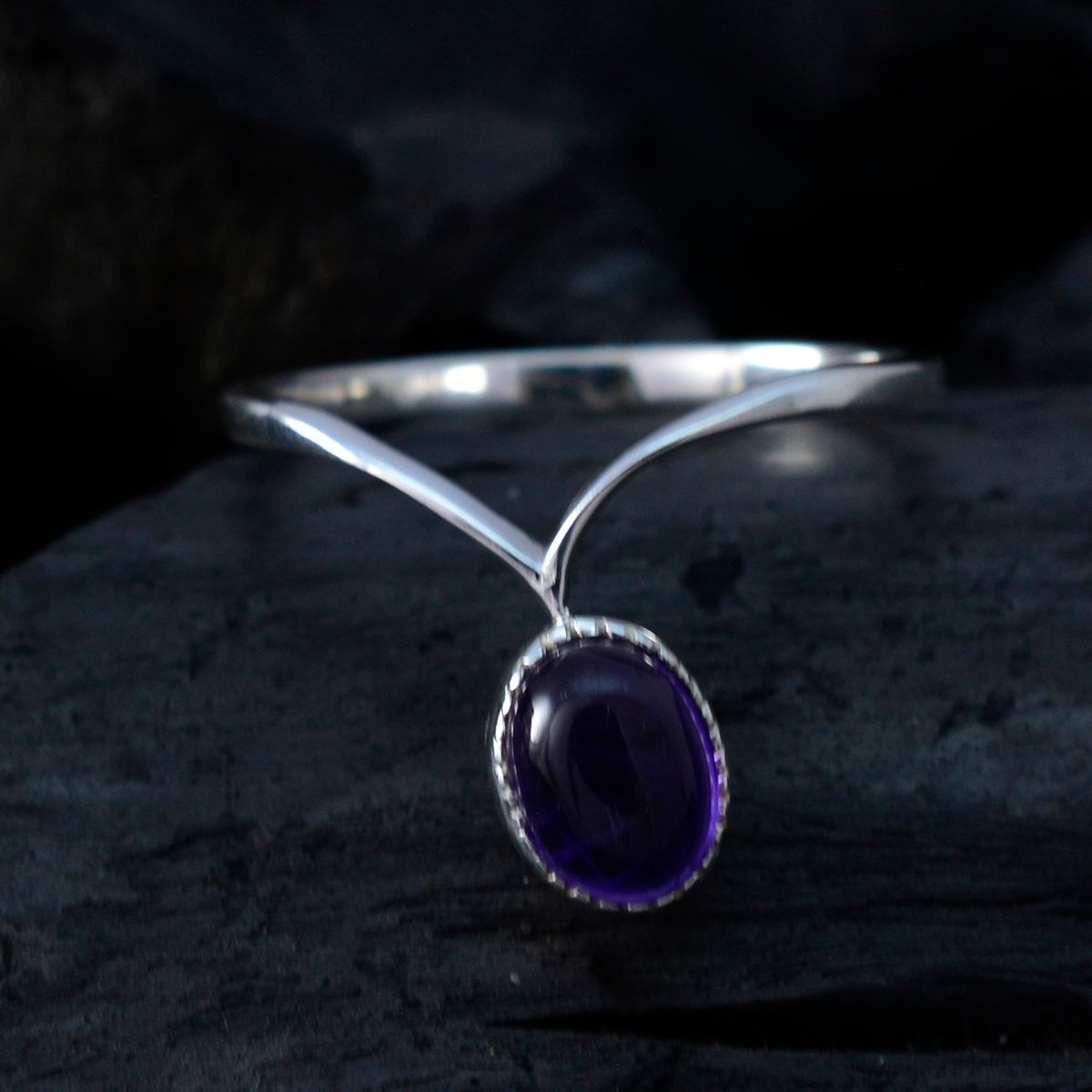 Amethyst Solitaire American 92.5 Silver Purple Gems Delicate Luxurious Ring Jewelry