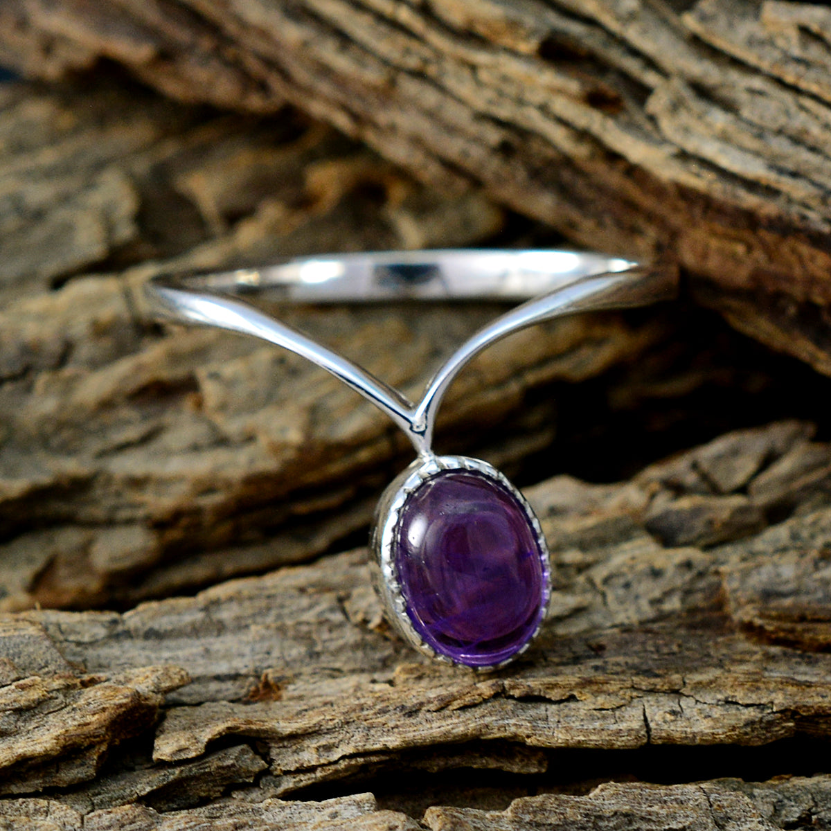 Amethyst Solitaire American 92.5 Silver Purple Gems Delicate Luxurious Ring Jewelry