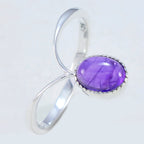 Amethyst Solitaire American 92.5 Silver Purple Gems Delicate Luxurious Ring Jewelry