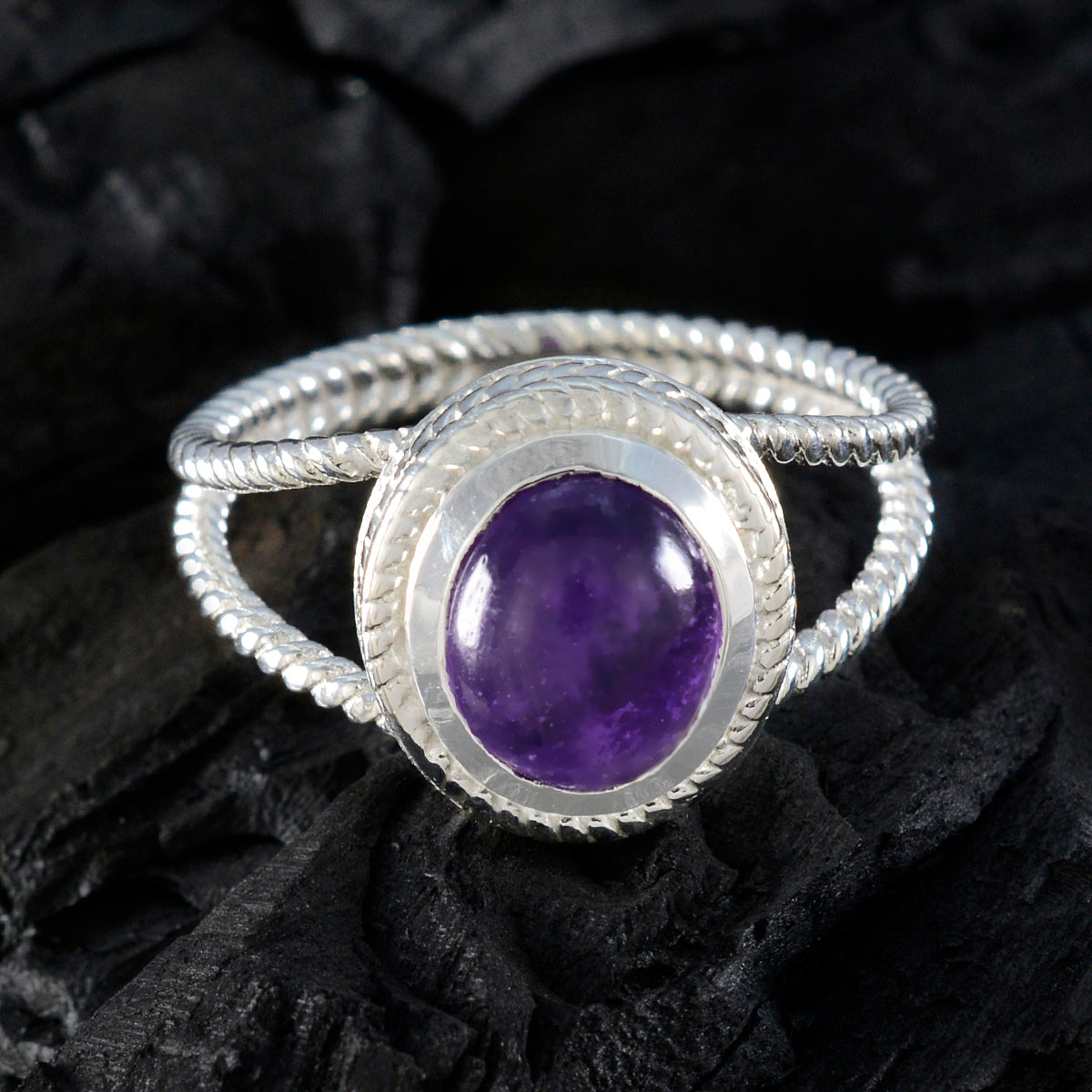 Amethyst Solitaire Australian Sterling Silver Purple Gemstones Classic Rope Wire Ring Jewelry