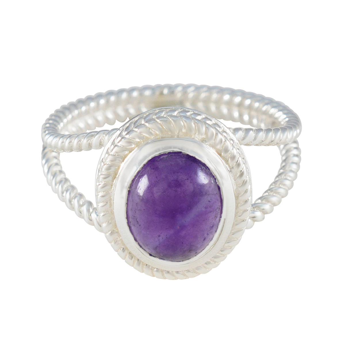 Amethyst Solitaire Australian Sterling Silver Purple Gemstones Classic Rope Wire Ring Jewelry メイン画像