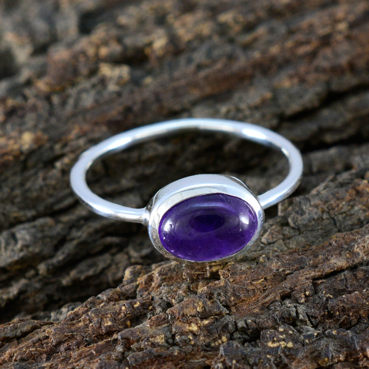 Amethyst Solitaire Turkish Silver Purple Gemstone Elegant  Graceful Ring Jewelry