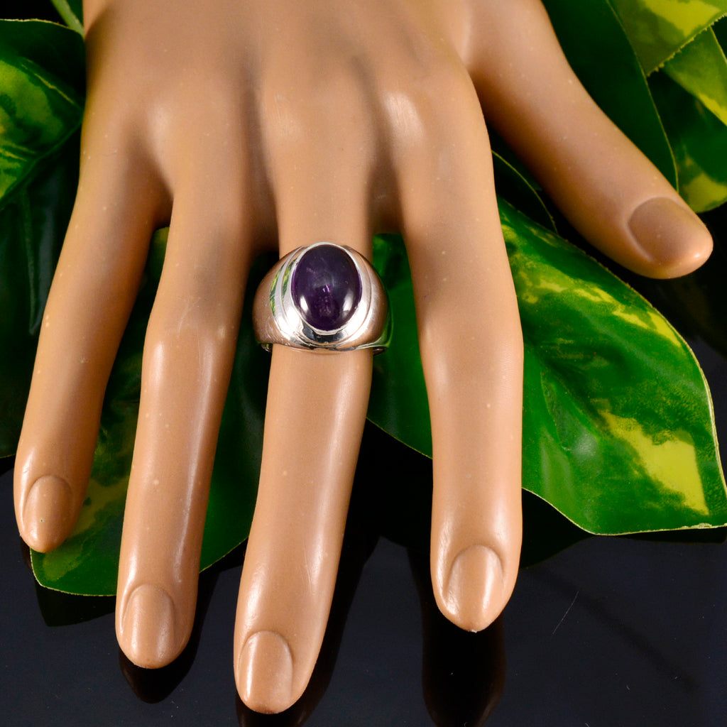 Amethyst Solitaire Indian 925 Silver Purple Gems Essential  Trendy Ring Jewelry