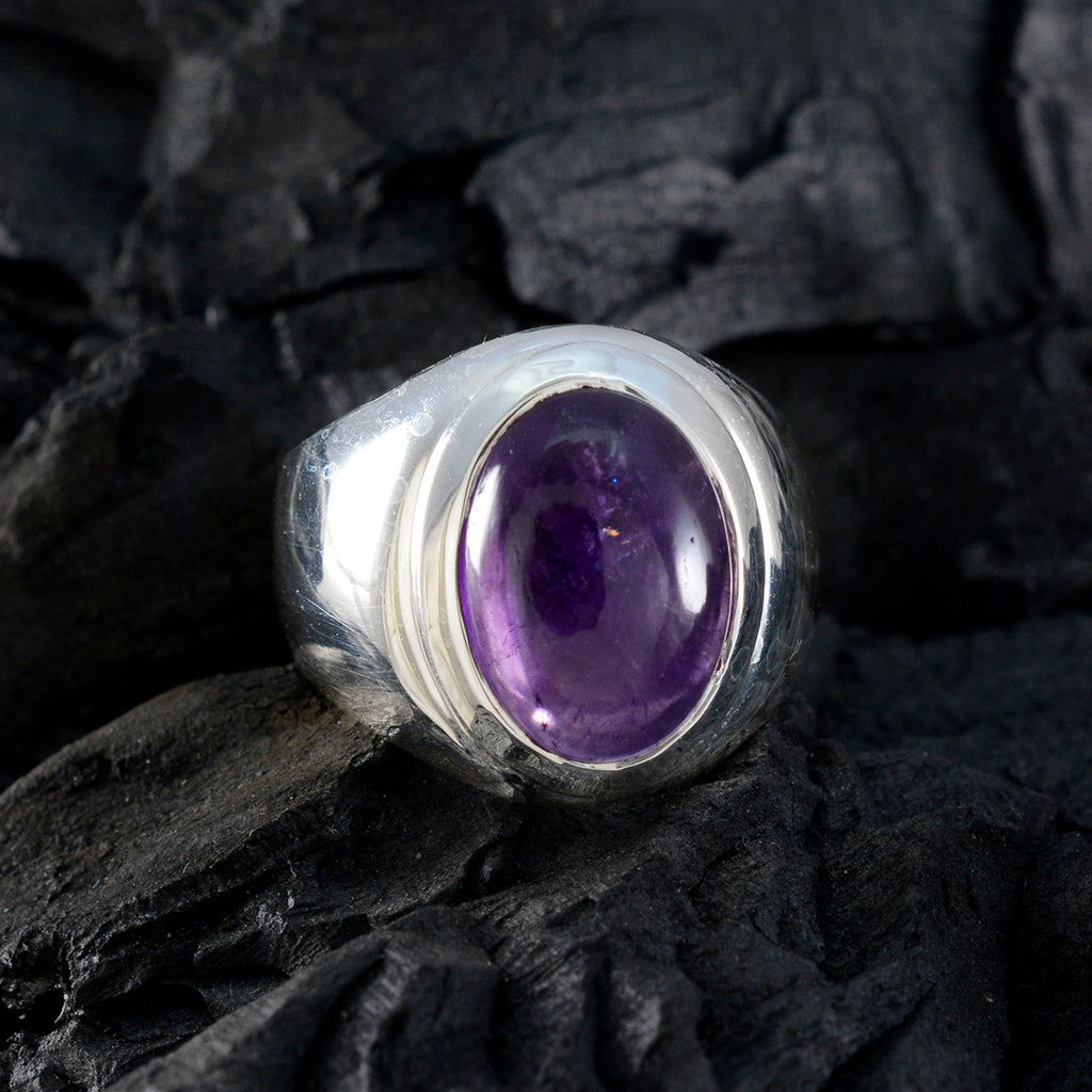 Amethyst Solitaire Indian 925 Silver Purple Gems Essential  Trendy Ring Jewelry