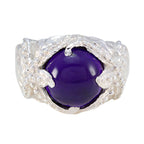 Amethyst Solitaire Italian 925 Sterling Silver Purple Gemstone Statement Art Deco Ring Jewelry