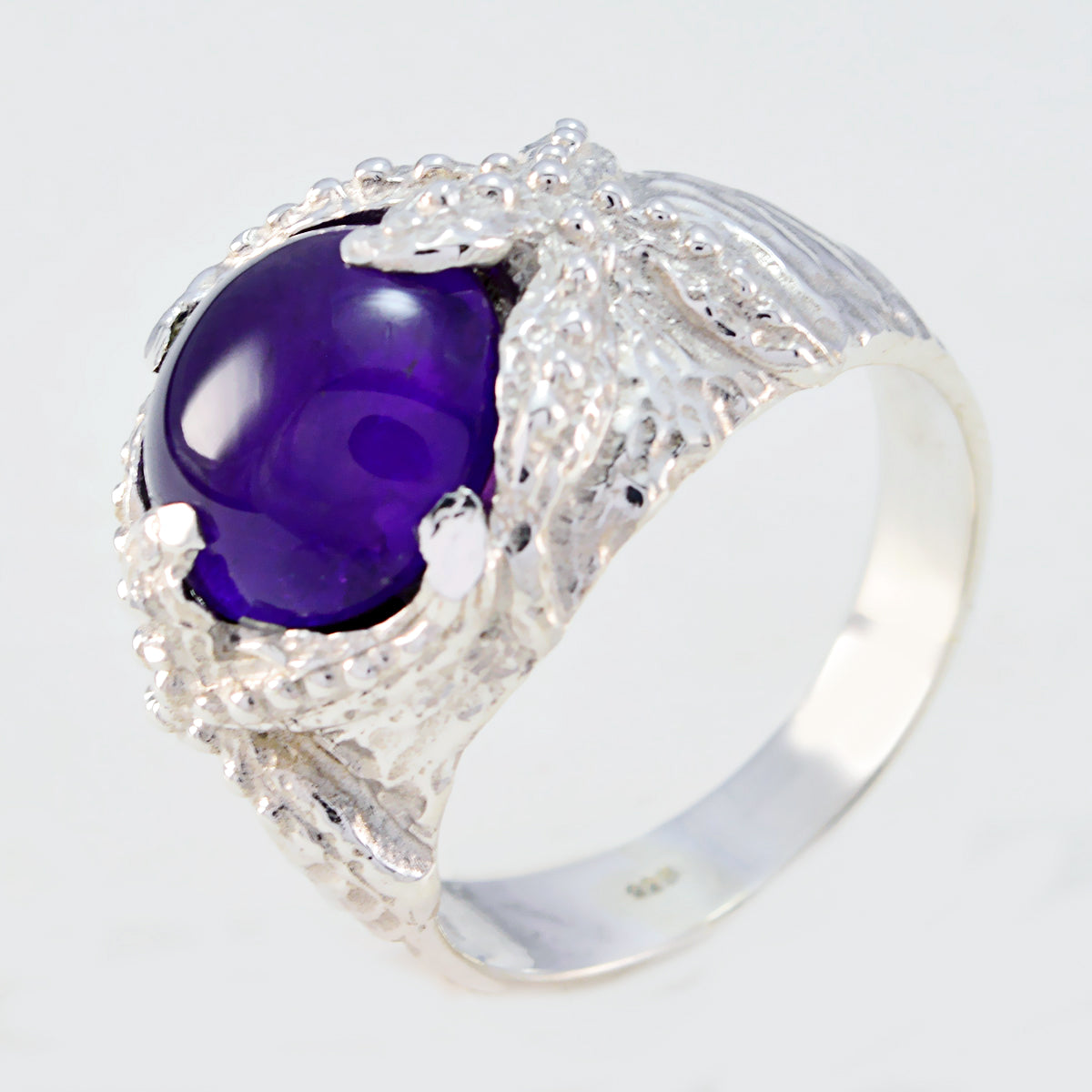 Amethyst Solitaire Italian 925 Sterling Silver Purple Gemstone Statement Art Deco Ring Jewelry