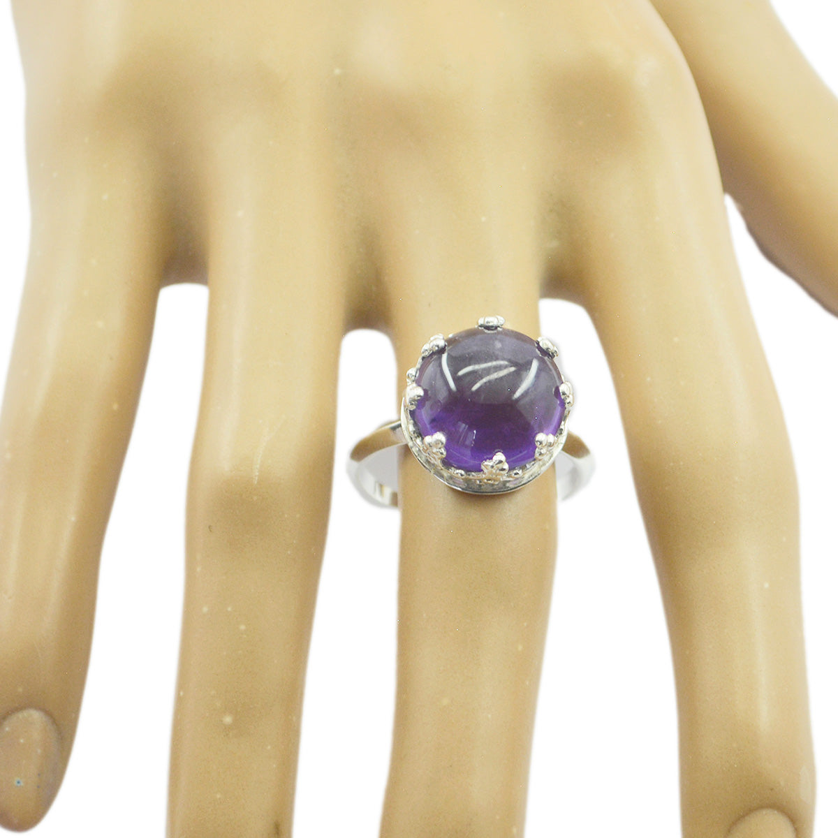 Bague Art déco minimaliste en argent 92,5 avec solitaire améthyste et pierres violettes Image secondaire du produit