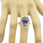 Amethyst Solitaire German 92.5 Silver Purple Gems Minimal Art Deco Ring Jewellery