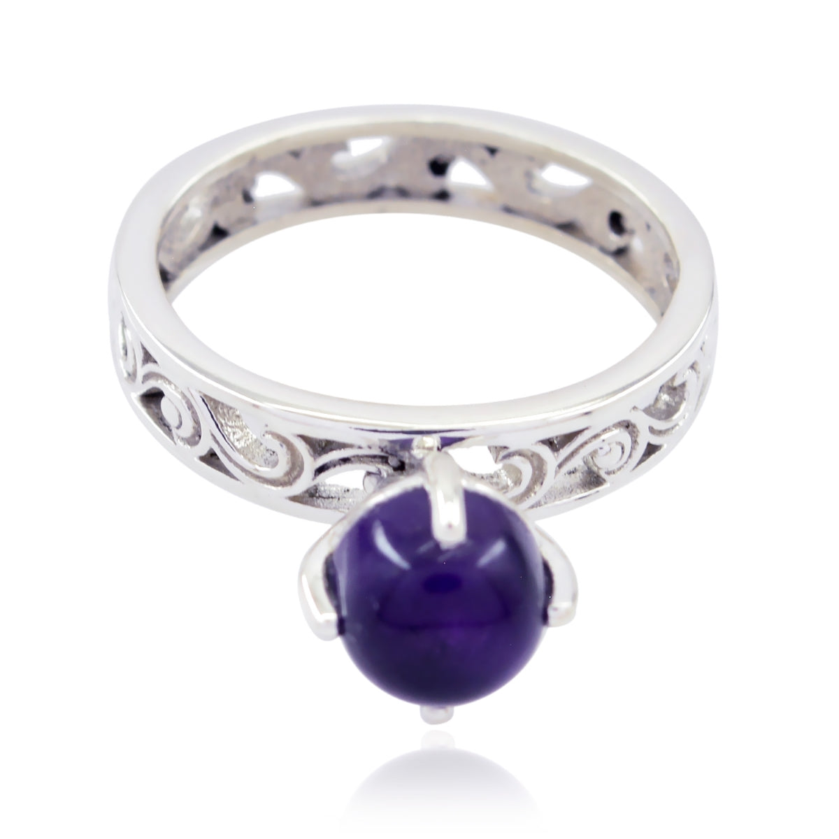 Amethyst Solitaire Middle Eastern Silver Purple Gems Slim Filigree Ring Jewellery