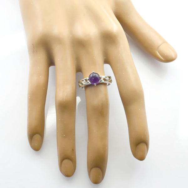 Amethyst Solitaire Middle Eastern Silver Purple Gems Slim Filigree Ring Jewellery