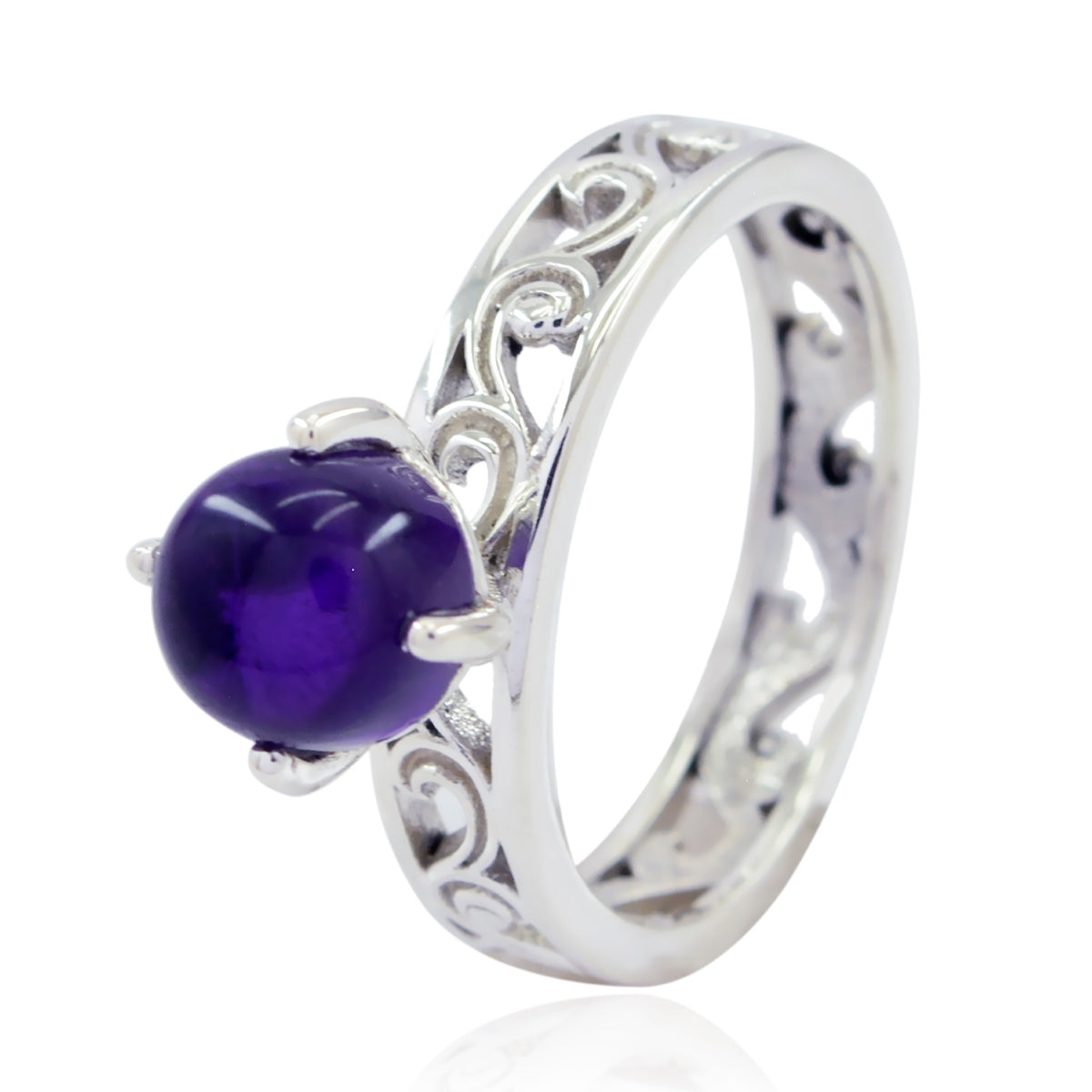 Amethyst Solitaire Middle Eastern Silver Purple Gems Slim Filigree Ring Jewellery