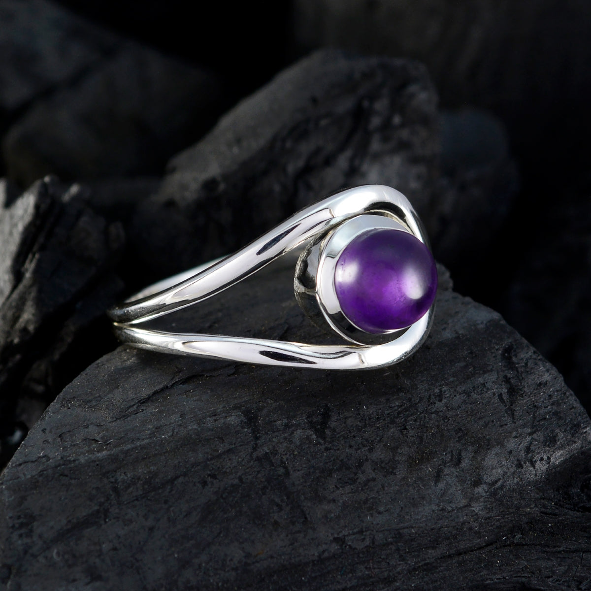 Amethyst Solitaire French Silver Purple Gemstones Slim Fairytale Ring Jewellery