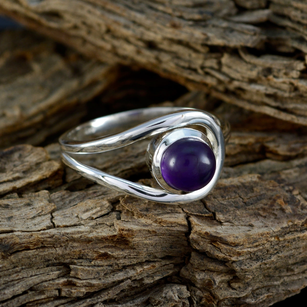 Amethyst Solitaire French Silver Purple Gemstones Slim Fairytale Ring Jewellery