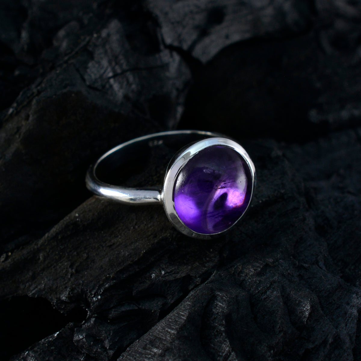 Amethyst Solitaire Russian 925 Sterling Silver Purple Gemstones Slim Graceful Ring Jewellery