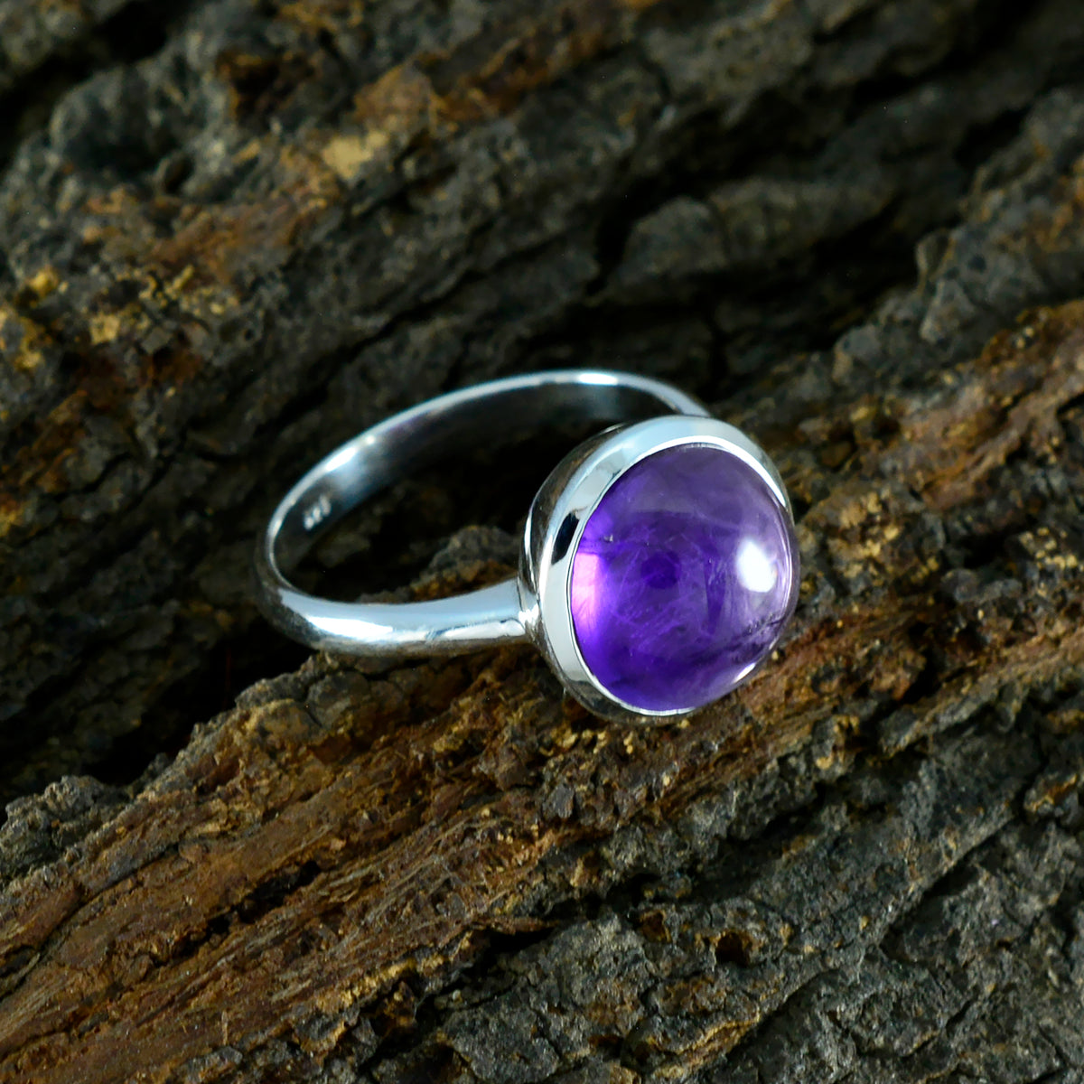 Amethyst Solitaire Russian 925 Sterling Silver Purple Gemstones Slim Graceful Ring Jewellery