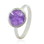 Amethyst Solitaire Russian 925 Sterling Silver Purple Gemstones Slim Graceful Ring Jewellery