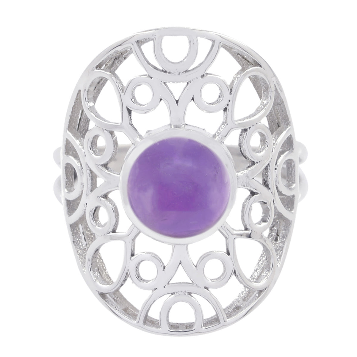 Amethyst Solitaire Italian Silver Purple Gemstones Minimal Filigree Ring Jewellery