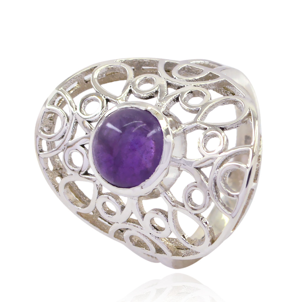 Amethyst Solitaire Italian Silver Purple Gemstones Minimal Filigree Ring Jewellery