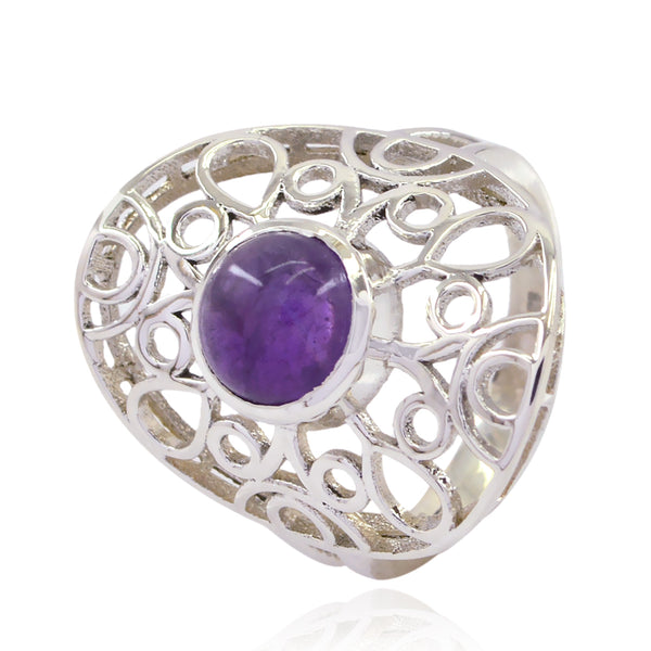 Amethyst Solitaire Italian Silver Purple Gemstones Minimal Filigree Ring Jewellery