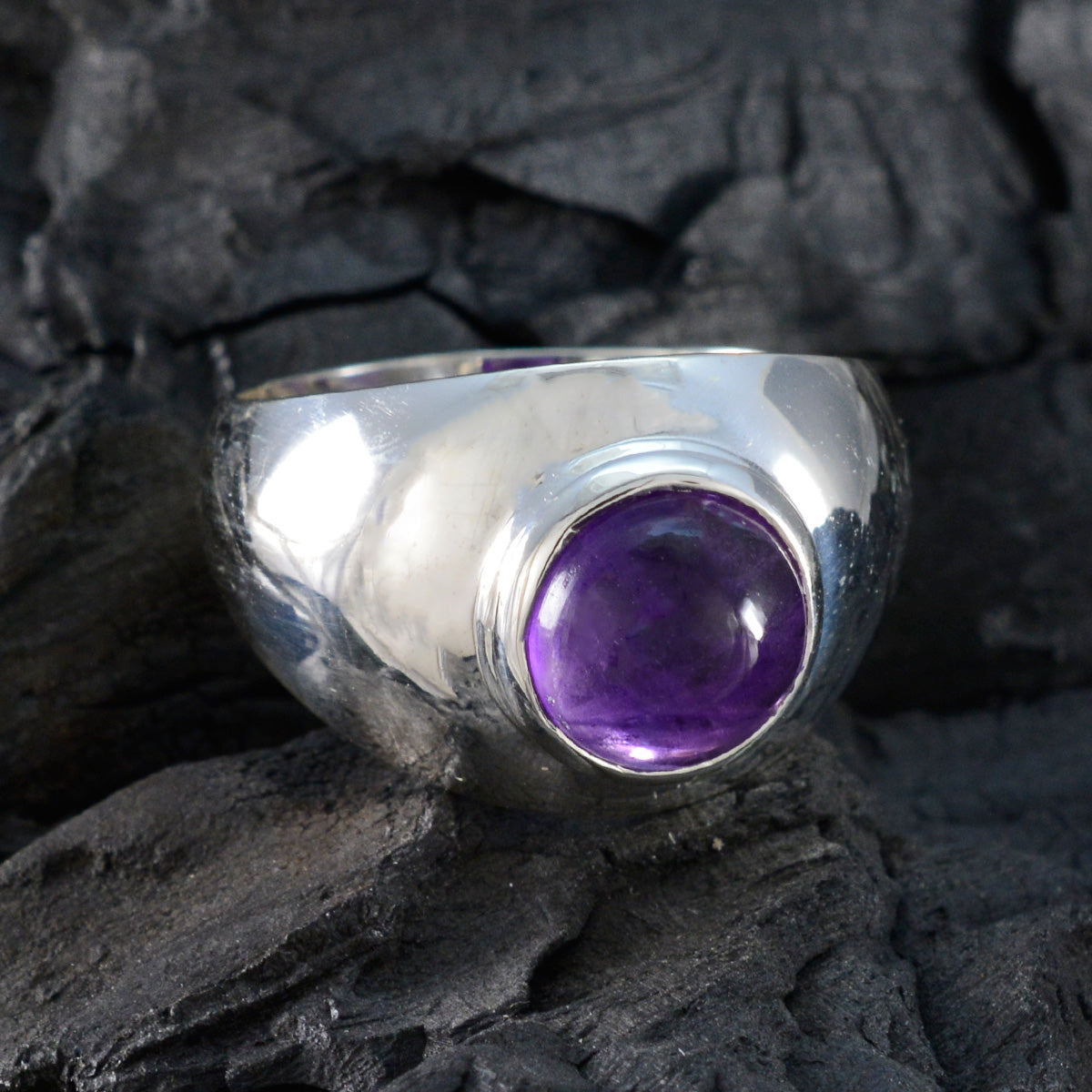 Amethyst Solitaire French 925 Sterling Silver Purple Gemstones Eye catching Contemporary Ring Jewelry