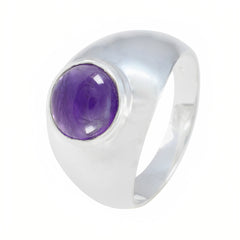 Amethyst Solitaire French 925 Sterling Silver Purple Gemstones Eye catching Contemporary Ring Jewelry