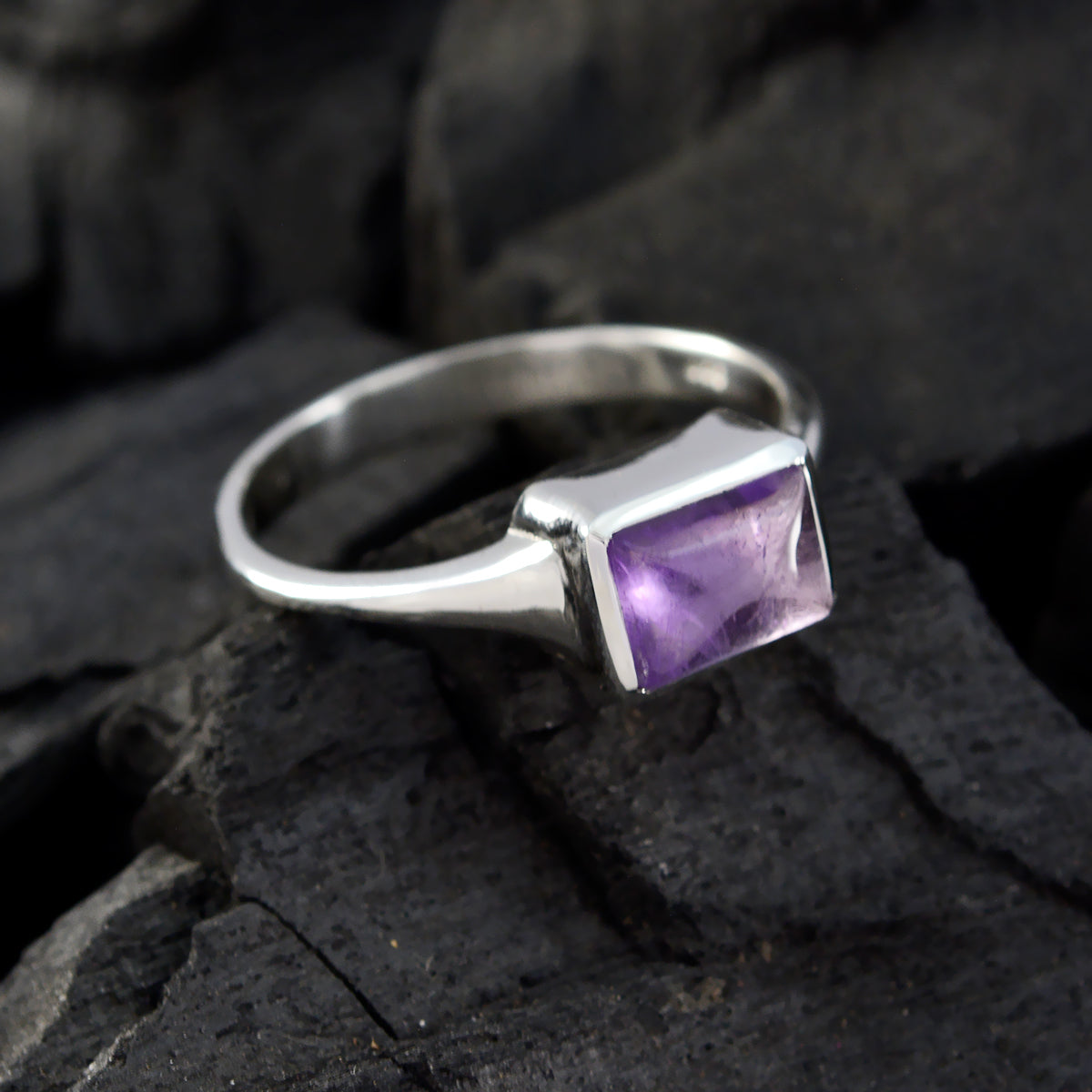 Amethyst Solitaire American 925 Silver Purple Gemstones Whisper thin Contemporary Ring Jewelry