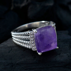 Amethyst Solitaire Indian 925 Sterling Silver Purple Gemstones Eye catching Trendy Ring Jewelry