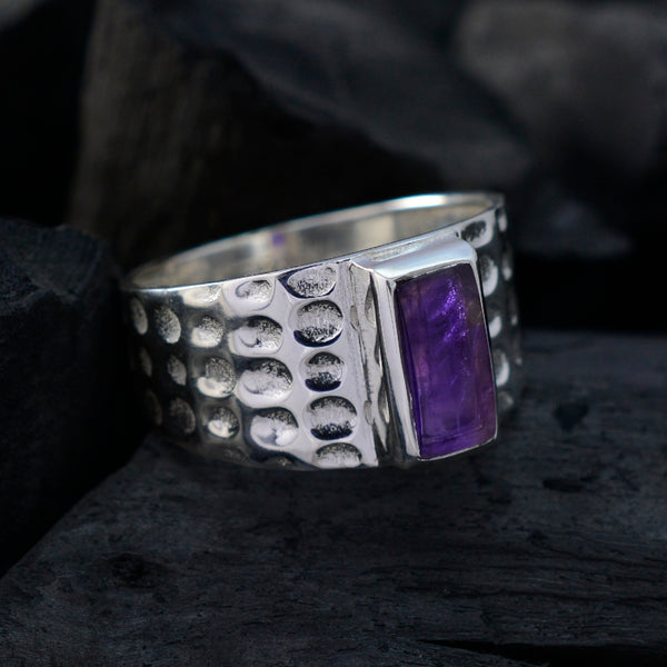 Amethyst Solitaire French Silver Purple Gems Classic Signet Ring Jewelry