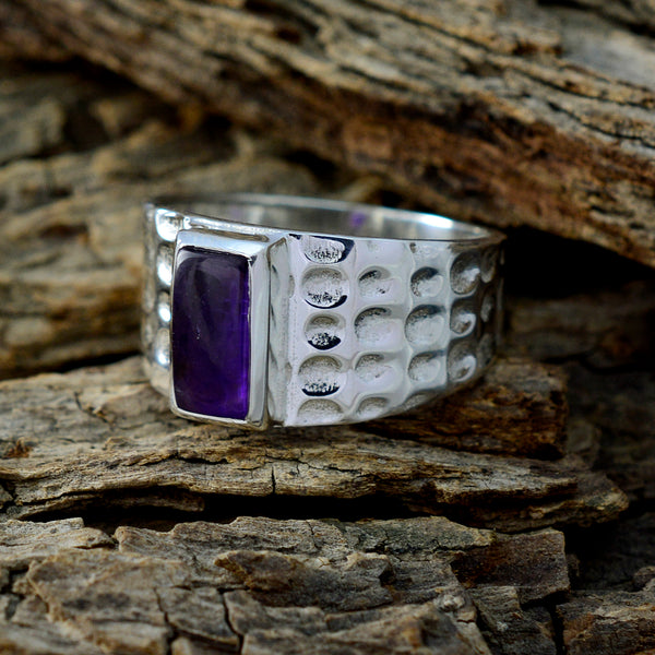 Amethyst Solitaire French Silver Purple Gems Classic Signet Ring Jewelry