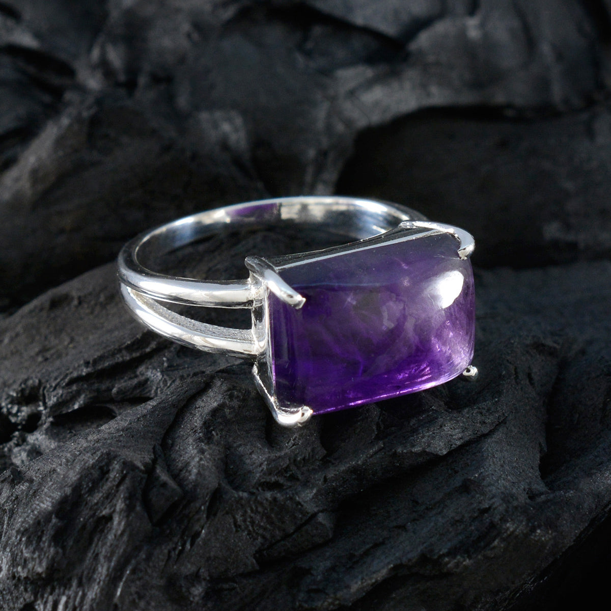 Amethyst Solitaire Russian Sterling Silver Purple Gems Minimal Contemporary Ring Jewelry