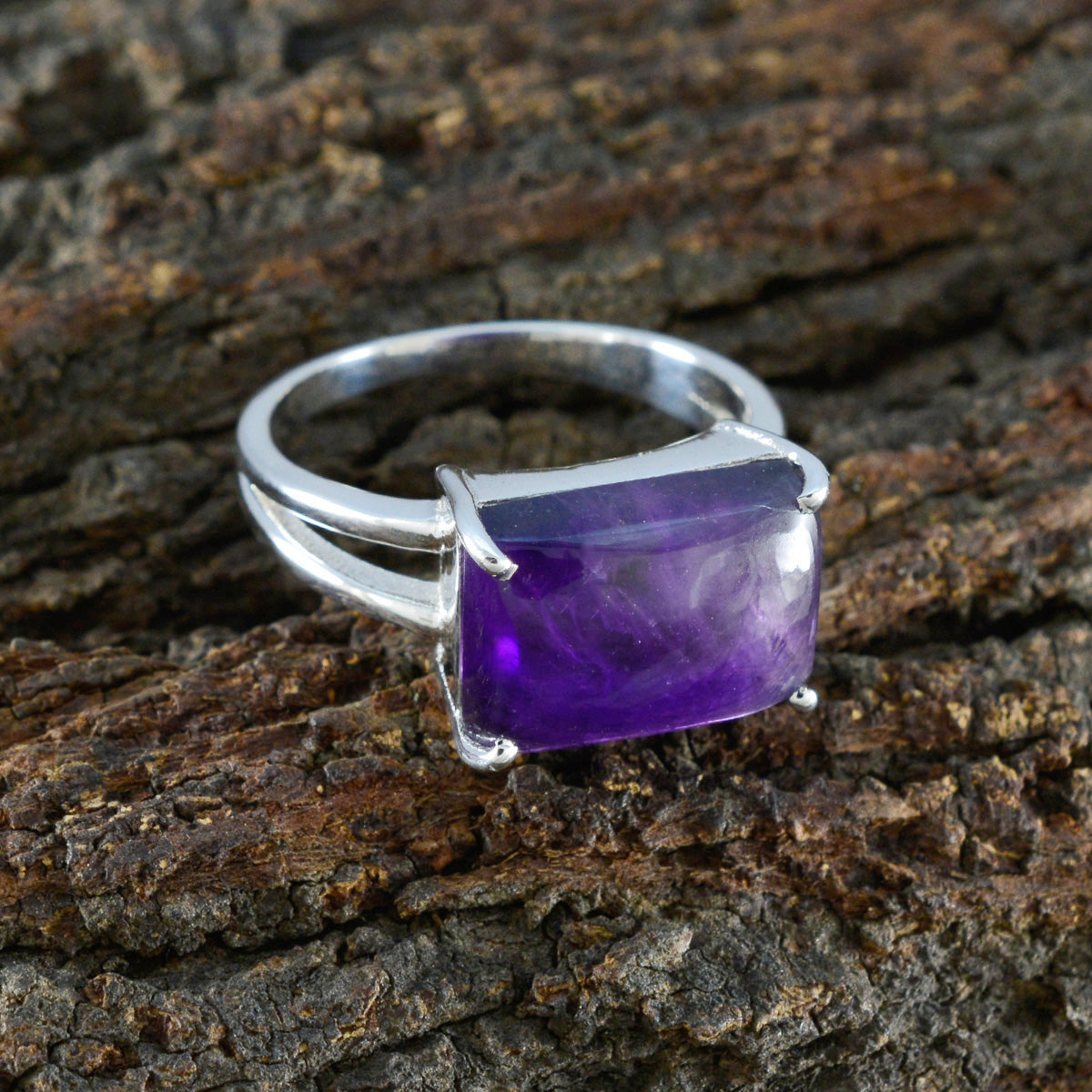 Amethyst Solitaire Russian Sterling Silver Purple Gems Minimal Contemporary Ring Jewelry