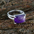 Amethyst Solitaire Russian Sterling Silver Purple Gems Minimal Contemporary Ring Jewelry
