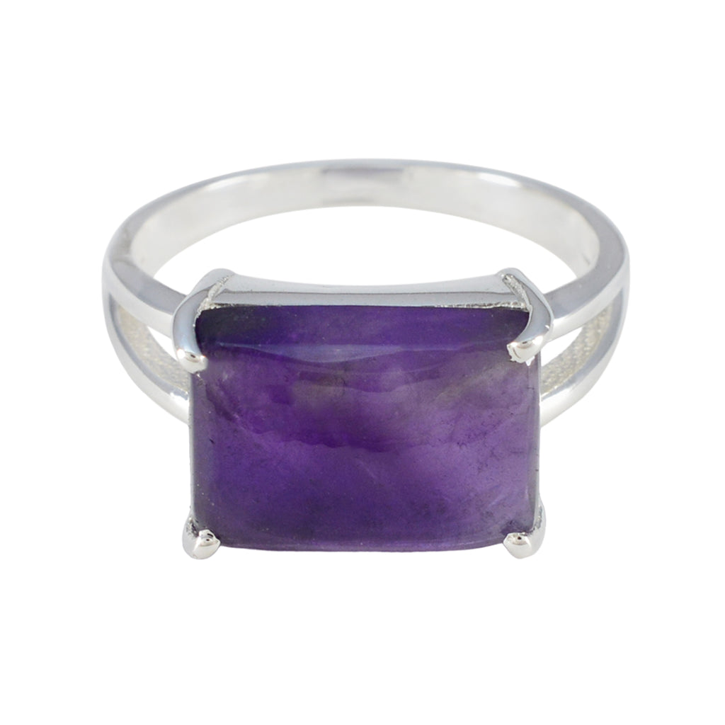 Amethyst Solitaire Russian Sterling Silver Purple Gems Minimal Contemporary Ring Jewelry