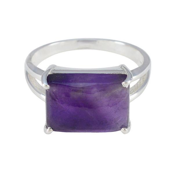Amethyst Solitaire Russian Sterling Silver Purple Gems Minimal Contemporary Ring Jewelry