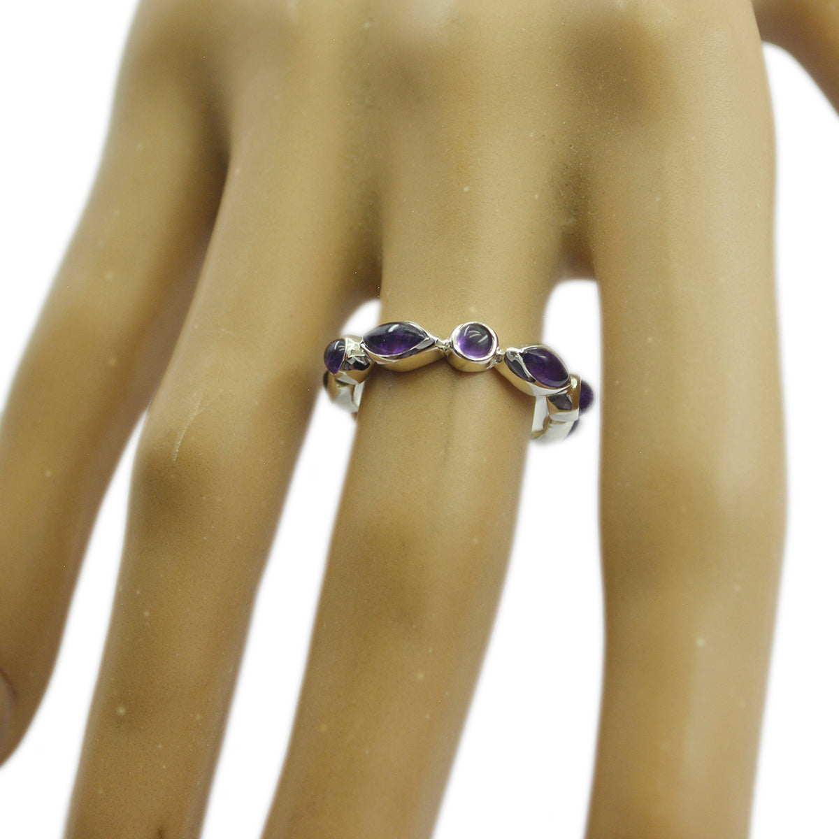 Amethyst multiple Japanese 925 Silver Purple Gemstones Delicate Eternity Band Jewellery
