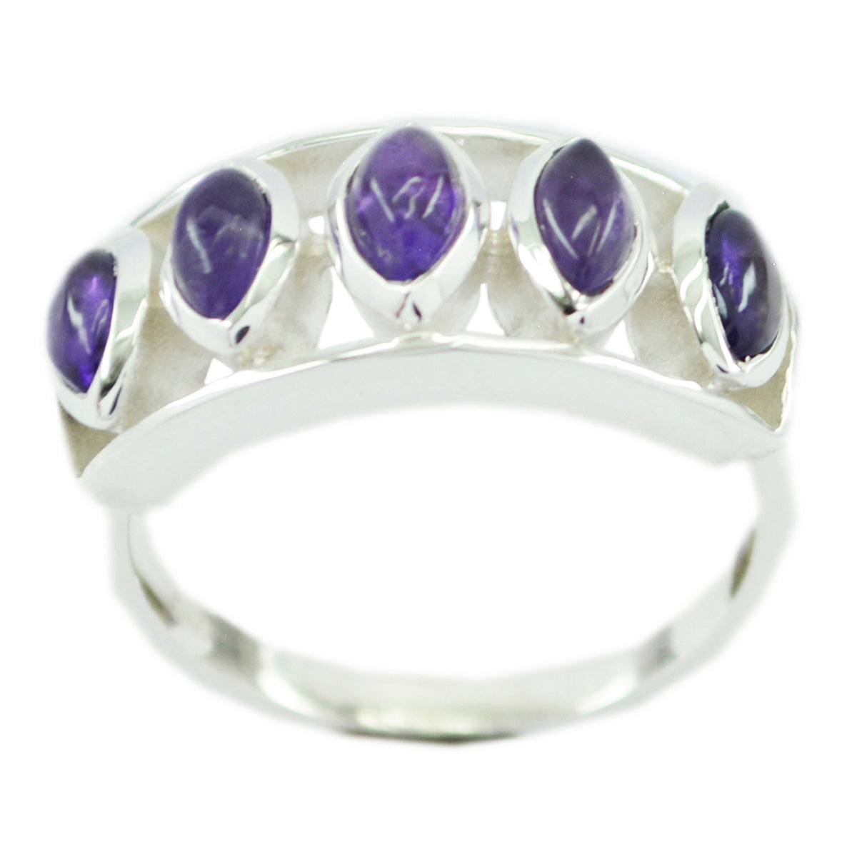 Amethyst Penta African Sterling Silver Purple Gems Slim Artisan Ring Jewellery Hoofdafbeelding