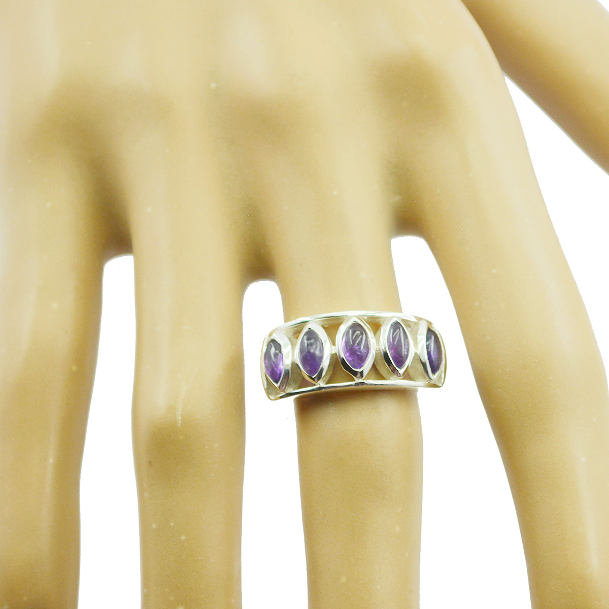 Amethist Penta Afrikaanse Sterling Zilver Paarse Edelstenen Slanke Ambachtelijke Ring Sieraden Secundaire afbeelding