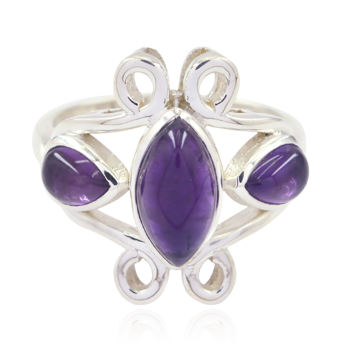 Amethyst Trilogy Indian 925 Sterling Silver Purple Gemstone Slim Trendy Ring Jewelry