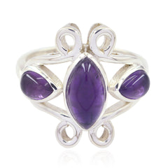 Amethyst Trilogy Indian 925 Sterling Silver Purple Gemstone Slim Trendy Ring Jewelry