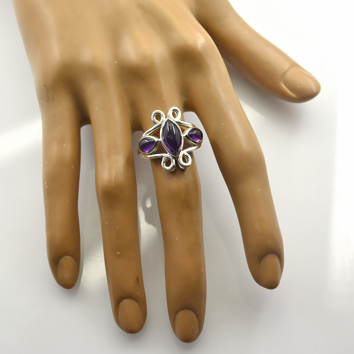 Amethist Trilogie Indiaas 925 Sterling Zilver Paarse Edelsteen Slanke Trendy Ring Sieraden Secundaire afbeelding