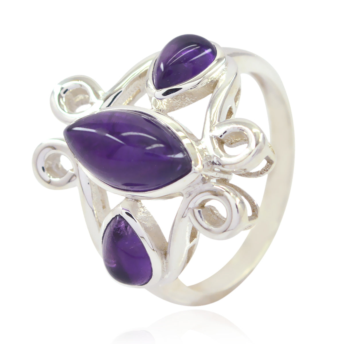 Amethyst Trilogy Indian 925 Sterling Silver Purple Gemstone Slim Trendy Ring Jewelry