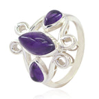 Amethyst Trilogy Indian 925 Sterling Silver Purple Gemstone Slim Trendy Ring Jewelry