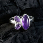 Amethyst Trilogy Moroccan 925 Sterling Silver Purple Gems Slim Boho Ring Jewellery
