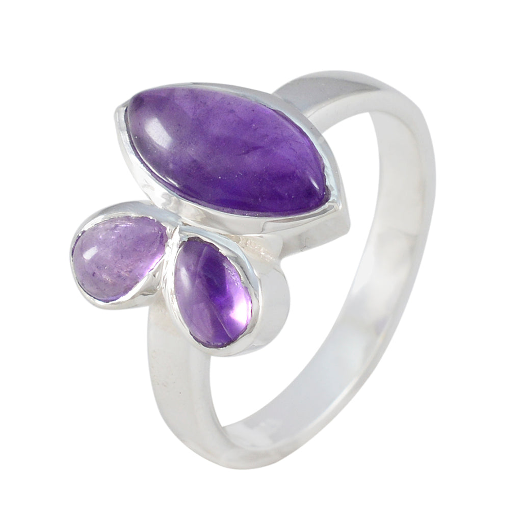 Amethyst Trilogy Moroccan 925 Sterling Silver Purple Gems Slim Boho Ring Jewellery