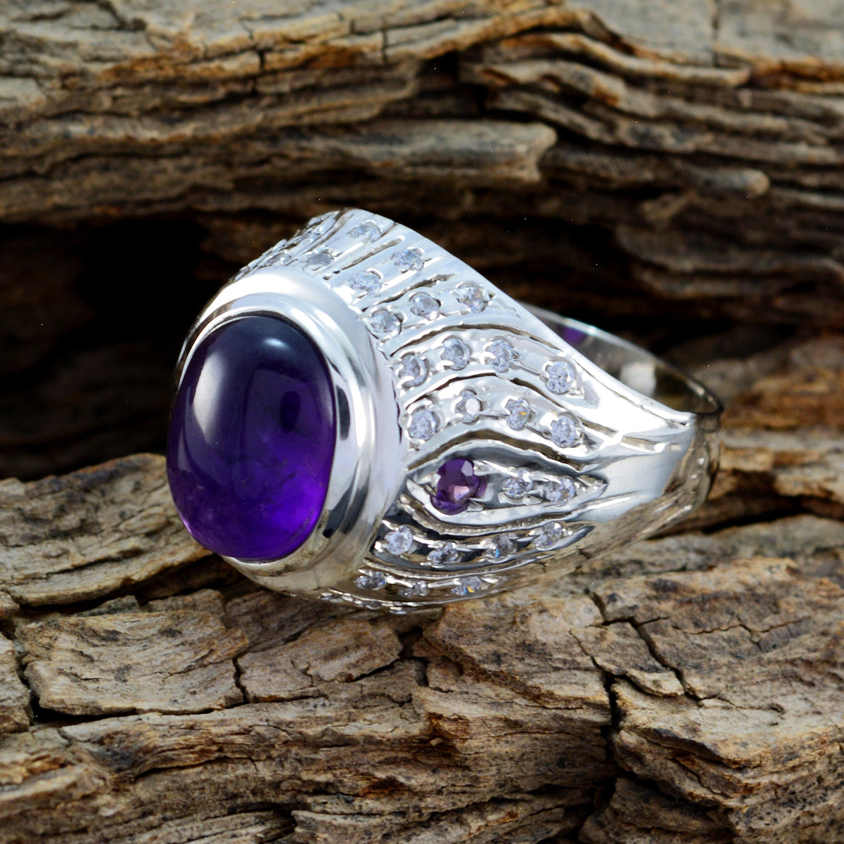 Amethyst Halo German 92.5 Silver Purple Gemstones Versatile Modern Ring Jewelry
