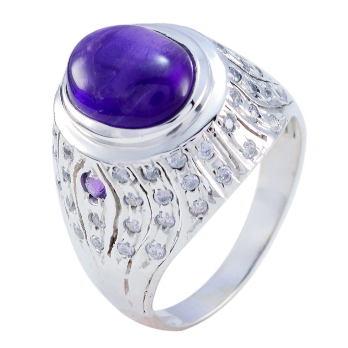 Amethyst Halo German 92.5 Silver Purple Gemstones Versatile Modern Ring Jewelry Huvudsaklig produktbild