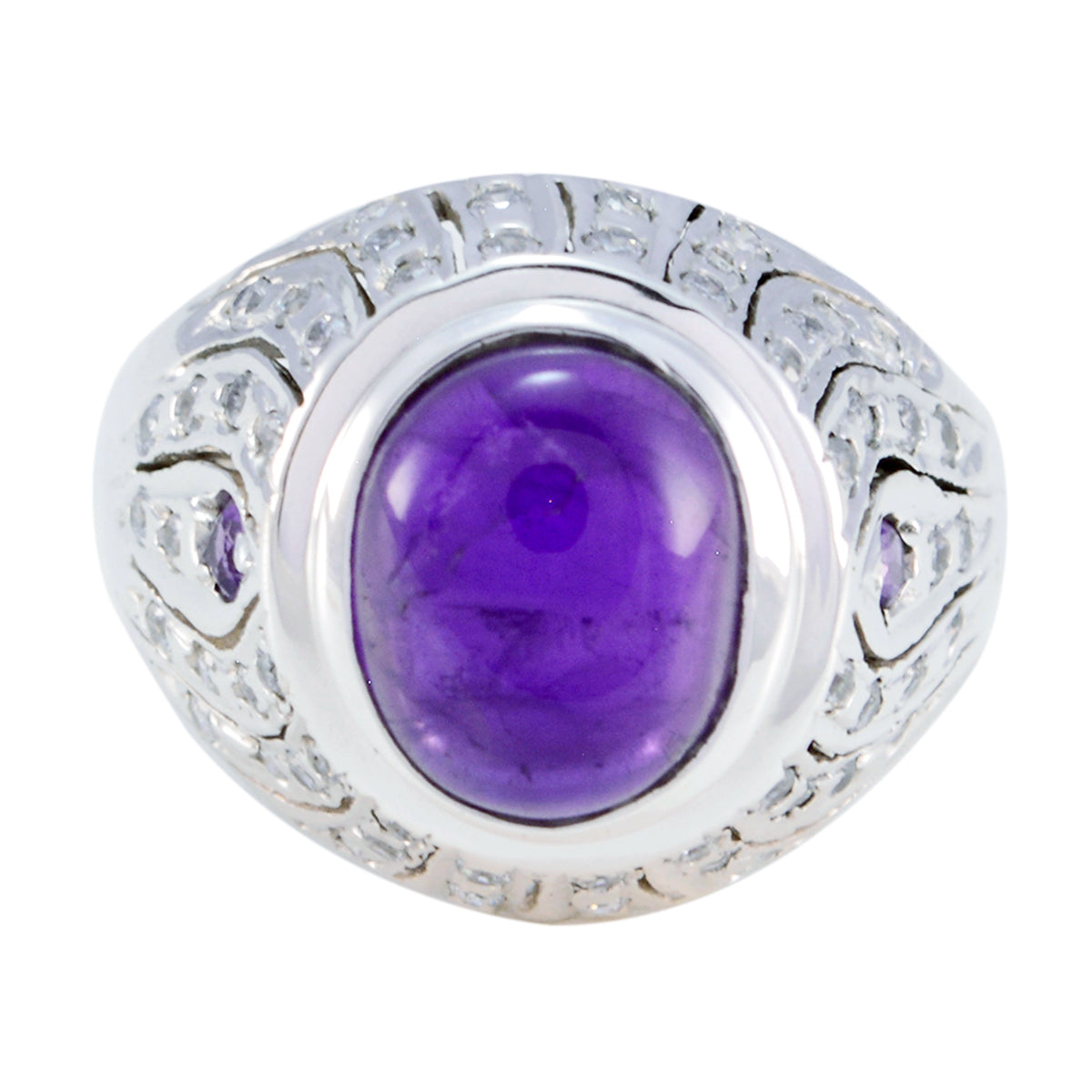 Amethyst Halo German 92.5 Silver Purple Gemstones Versatile Modern Ring Jewelry